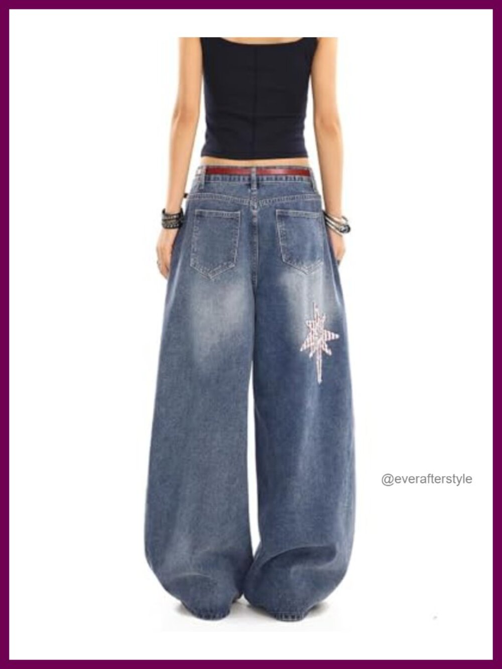Baggy Barrel Jeans Low Rise Star Patchwork Y2K Cotton Blend - Picture 3 of 5